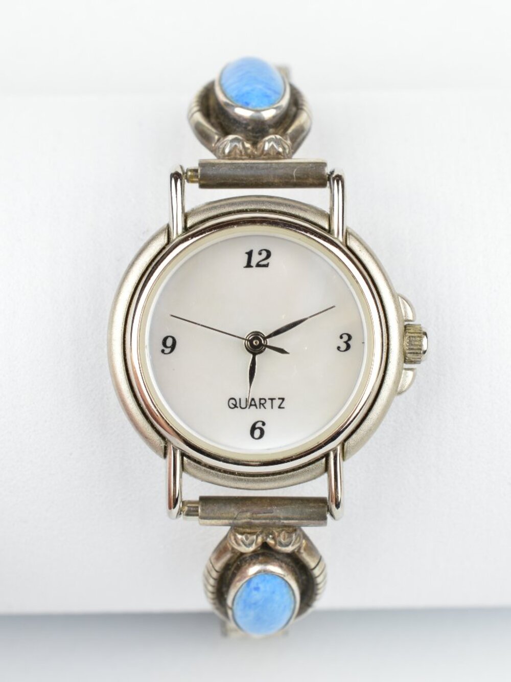 Vintage Womens Quartz Watch Silver Tone Southwestern Style Faux Turquoise Works!